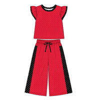 Ensemble de vêtements pour filles personnalisé à pois, haut court à manches bouffantes, pantalon large à rayures latérales, ensemble de vêtements décontractés pour enfants en 2 pièces