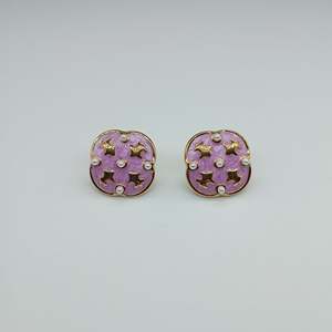 Fashion Stud <b>Earrings</b> 316L Stainless Steel PVD Gold Plating Purple Enamel Star Design With Pearls - Product Image 1