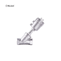 Válvula de Globo de Asiento Angular Tipo Y Neumática KLION con Actuador de Acero Inoxidable, Sellado de PTFE, Conexiones BSP DN15-DN100, 16 bar, ISO CE, para Agua