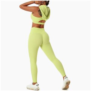 Frauen Seamless Gym Sport Yoga BH mit Kapuze Workout High Waist Legging Plus Size Fitness 2 Stück Sets - Product Image 5