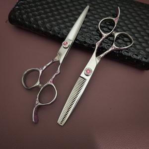 Ciseaux de coiffure professionnels 6 pouces en acier inoxydable, ciseaux à effiler à lame tranchante, manche en forme de fleur de prunier, prise moyenne - Product Image 1