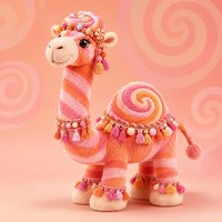 En gros, Peluche chameau rose et orange rayée, douce, pour cadeau pour filles sur le thème du sucré et décoration intérieure