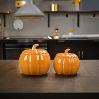 Bougeoirs en pot de citrouille en céramique pour Halloween Lanternes vides pour décor d'automne pour la cuisine, la fête et les aliments