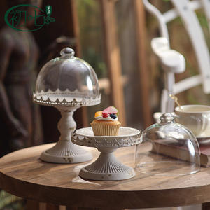 Soporte para postres estilo francés con cúpula de cristal, soporte metálico para exhibir pasteles, plato decorativo vintage para frutas, para panadería, uso en exteriores - Product Image 5