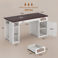 Bureau d'ordinateur en rotin avec tiroirs et armoire de rangement, bureau d'écriture en bois avec prises de courant pour bureau à domicile