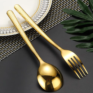 Luxury Golden Wedding Silverware Stainless Steel Cutlery Hammer <b>Flatware</b> <b>Set</b> - Product Image 4