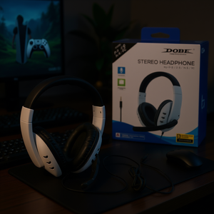 Auriculares estéreo Dobe con micrófono para PS5, Xbox, Nintendo, PC, auriculares para juegos con conector de 3.5 mm, blanco y negro - Product Image 3