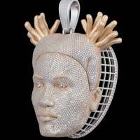 Nouveau Pendentif Visage 3D Luxe Moissanite Iced Out Entièrement Pavé Hip Hop pour Hommes Bijoux Streetwear Rapper DJ