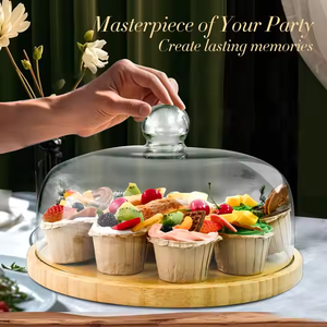Acacia bambù appeso in legno rotante porta Dessert cilindro legno Cupcake espositore torta stand per matrimonio con coperchio in acrilico - Product Image 3