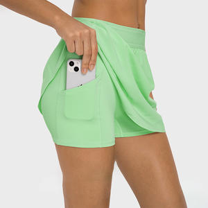 YMR-DK229 rok Fitness Gym wanita, cepat kering bernapas olahraga Yoga potongan otomatis Logo pinggang depan untuk tenis luar ruangan - Product Image 3