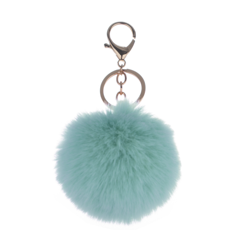 Colorful Customized Metal Chain Fluffy Furry Faux Ball Fur Keychain Pompoms fur ball keychain