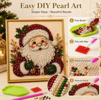 Kit de peinture au diamant de Noël Père Noël JC - Style minimaliste moderne, diamants ronds, cadre inclus