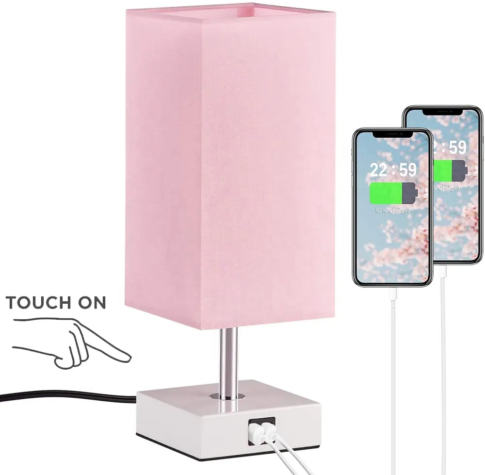 Lampes d'amitié tactiles carrées à teinte rose, lampe de bureau de lecture avec double chargeur USB, décoration de salle pour filles, JLT-15656C-1