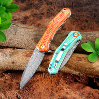 Couteau pliant GT-DM055 personnalisable en acier Damas G10 coloré, pour le camping en plein air, la survie, couteau accrocheur