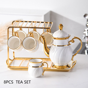 Luxury Tea <b>Set</b> Ceramic 8PCS Golden Tea <b>Set</b> With <b>Teapot</b> Afternoon Porcelain Tea Cup Saucer <b>Set</b> Gold Coffee Cups - Product Image 5