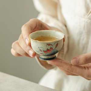 Tazza di degustazione in ceramica di loto rosso blu bianco dipinta a mano tazza di Kung Fu di fascia alta Set da tè moderna tazza da tè in ceramica - Product Image 5
