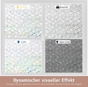 Film de fenêtre en verre teinté 3D ORON, effet arc-en-ciel, adhésif statique, protection de la vie privée, film de fenêtre auto-adhésif pour la maison et le bureau - Product Image 2
