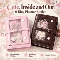 Mini carnet mignon Kawaii, carnets personnalisables, classeur à 6 anneaux rechargeable avec couverture souple rembourrée, pour l'école, le bureau et la planification journalière
