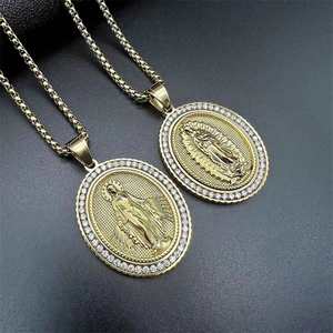 สร้อยคอจี้รูปวงรีประดับเพชรซิร์คอนลายศาสนาฮิปฮอป - Product Image 4
