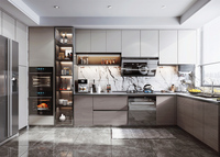 Cuisine modulaire de luxe Lesso Home avec îlot de 3 m en verre et bois laqué, écologique, ignifuge, design moderne