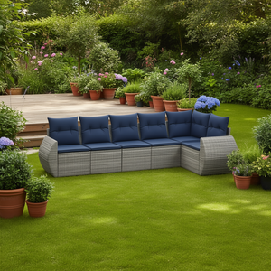 Conjunto de Sofá de Jardín de Ratán Sintético Gris con Cojines, 9 Plazas, Muebles de Exterior de Diseño Contemporáneo - Product Image 2