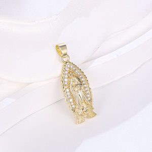 Joyerí<span class=keywords><strong>a</strong></span> CM al por Mayor Colgante Dije Religioso de Latón Chapado en Oro de 14k para Mujer - Exquisito Diseño Cristiano de la Virgen Marí<span class=keywords><strong>a</strong></span> - Product Image 4