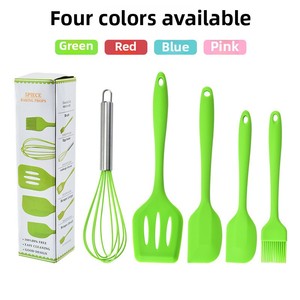 Set peralatan dapur silikon, lima buah alat memasak memanggang termasuk pengocok telur Spatula Steak sampel gratis - Product Image 6
