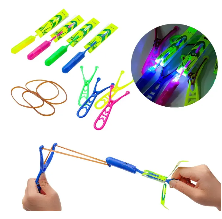 Slingshot Copters Amazing Arrow Helicopter Outdoor Game Glow Supplies for Kids Rocket Slingshot Flying Copters with LED Lights