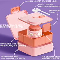Boîte à lunch pour enfants arc-en-ciel rose, compartiment portable, bento avec pot à soupe thermique pour des repas chauds et frais