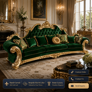 Set di Divani di Lusso Intagliati a Mano in Legno Massello con Foglia d'Oro 18K, Stile Palazzo, <span class=keywords><strong>Mobili</strong></span> per Soggiorno con Colori Personalizzabili - Product Image 4