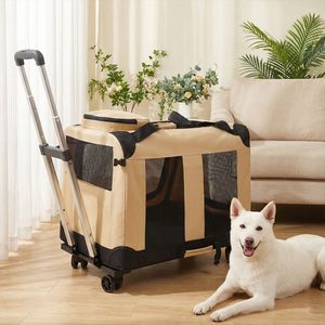 Sac de transport portable pour animaux de compagnie, grande capacité, respirant, avec roulettes, pour les voyages et l'extérieur - Product Image 1