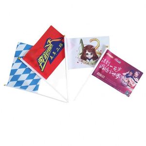 Drapeau à main en polyester imprimé double face par sublimation, personnalisé OEM, vente en gros QM, petit drapeau ondulant - Product Image 4