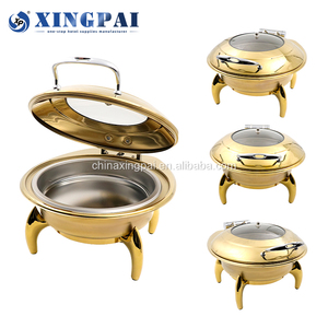 Xingpai phục vụ thiết bị sang trọng thép không gỉ vòng tự chọn thực phẩm ấm hơn vàng chafing món ăn vớ<span class=keywords><strong>i</strong></span> kính nắp - Product Image 3