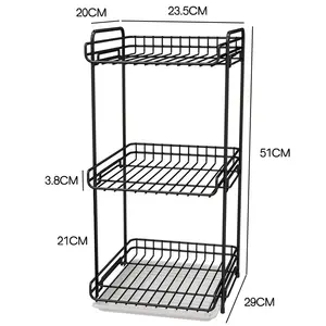 3 tiers bathroom cabinet spice storage rack Square Metal Wire kitchen dish shelf