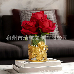 Gold Resin <b>Candle</b> Holder <b>Set</b> Tropical Leaf Design Home Decoration For Living Room Craft Ornament With Glass Jar - Product Image 4