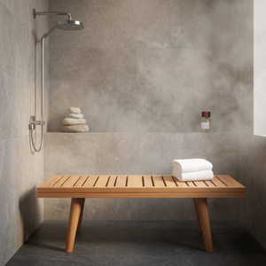 Solid Teak <b>Wood</b> Bathroom Bench Slatted <b>Shower</b> <b>Stool</b> Extended Spa Restroom Bench - Product Image 1