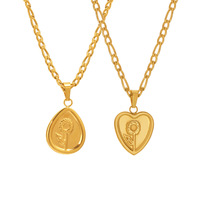 Kalung Bunga Stainless Steel Grosir, Liontin Medali Bunga Matahari Berlapis Emas Gaya Boho, Perhiasan Bentuk Hati dan Tetesan Air untuk Wanita, Hadiah