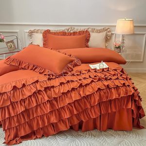 Ensemble de literie en dentelle de couleur unie à volants style princesse - Product Image 1