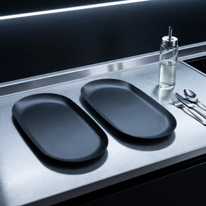 Bathroom Cosmetics Organizer Tray Stainless Steel Clutter Storage Tray Oval Metal Serving Platter Modern Stainless Steel - Product Image 1