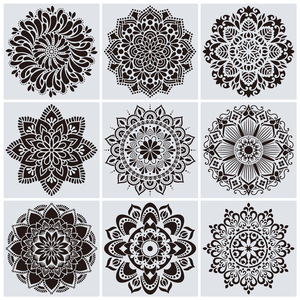 Lot <span class=keywords><strong>de</strong></span> 9 grands pochoirs mandala 12 x 12 pouces découpés au laser pour la peinture sur sol, mur, carrelage, tissu, meubles - Product Image 4