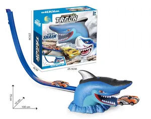 New Shark Scene Rotating Railway Toys DIY Assemble Set Sprint Car Track Accessories Animal Rails Toys for Kids