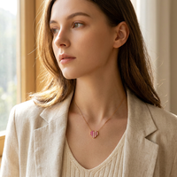 Collier pendentif cœur étagé ZG tendance avec pavé de CZ rose, bijoux plaqués or style Art Déco pour femme