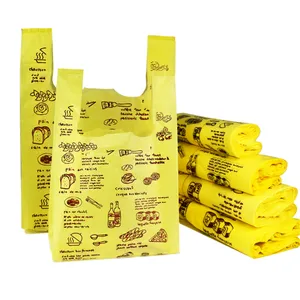 grocery supermarket Biodegradable reusable foldable shopping plastic singlet bag with logo print
