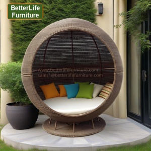 Terraza Rattan Apple Shape Tumbona Cama Aluminio Rattan Outdoor Cabana Tumbona Muebles de jardín Dosel Cama redonda Piscina Spa Daybed - Product Image 2