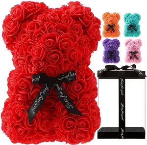 Boîte Cadeau Fleurs Artificielles Diy Mousse Rose Ours avec Luxe Saint Valentin 25cm Fête des Mères OEM Boîte Cadeau + carton 24 Pcs YXR-453