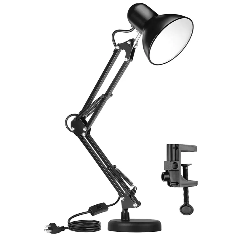 E27 Metal Swing Arm Desk Lamps Gooseneck Adjustable Table Lamp with Clamp for Study Office