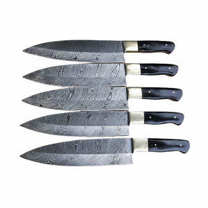 Ensemble de chef en acier damas de style japonais fait à la main gaine en cuir de bois de carbone de qualité pour une utilisation professionnelle de couteau de cuisine - Product Image 1