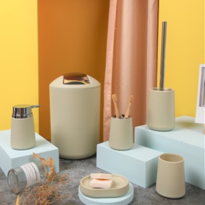 Six-piece utility plastic bathroom accessories set