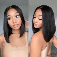 Perruque brésilienne courte coupe bob en soie avec base transparente pour femmes noires, cheveux de bébé en dentelle, cheveux humains vierges Remy