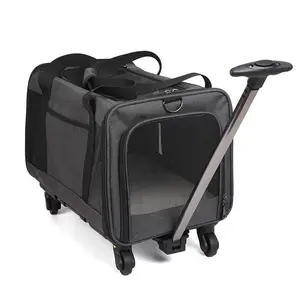 2024 Hot Sell Airline Aprovado Melhor Grande sobre Rodas Carrinho de passeio Trolley Pet Rolling Pet Bag Dog Cat Carrier Com Rodas Logotipo personalizado